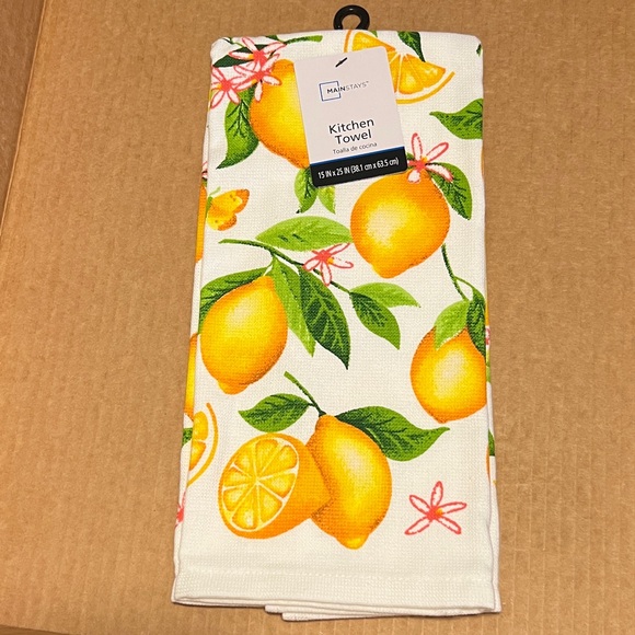 Lemon Floral Kitchen Towel White Yellow Green Leaves Country Farm Quaint NWT - Picture 1 of 7